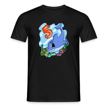 5th birthday motif dolphin - five years old - Men's T-Shirt - black - Front - AI Model Male 178 light (178cm)