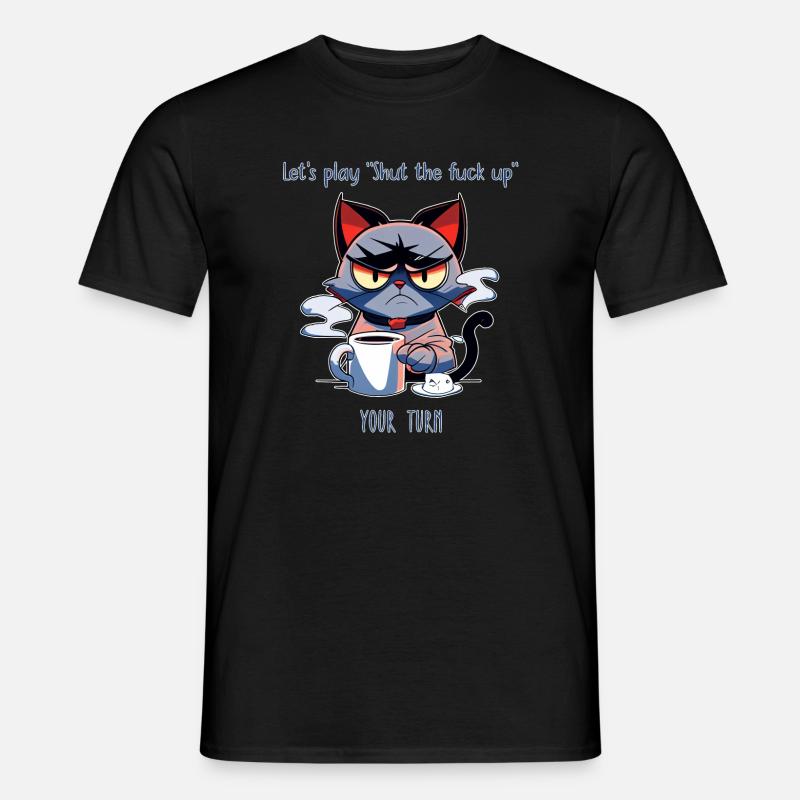 Grimmige Katze Kaffee Sarkasmus Spruch - Männer T-Shirt - Schwarz