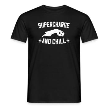 Supercharge And Chill - for electric car fans - Men's T-Shirt - black - Front - AI Model Male 178 light (178cm)