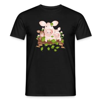 three lucky pigs with four-leaf clovers - Men's T-Shirt - black - Front - AI Model Male 178 light (178cm)