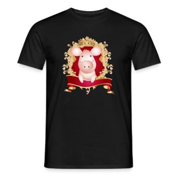 Pig with magnificent coats of arms and banners - Men's T-Shirt - black - Front - AI Model Male 178 light (178cm)