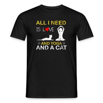 Love Yoga and a Cat - Men's T-Shirt - black - Front - AI Model Male 178 light (178cm)