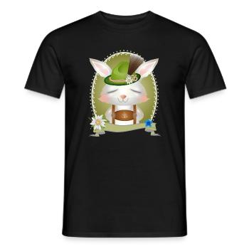 little rabbit in traditional costume with hat and lederhosen - Men's T-Shirt - black - Front - AI Model Male 178 light (178cm)