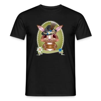 Mignon lapin en costume traditionnel avec chapeau et pantalon en cuir - T-shirt homme - noir - Devant - AI Model Male 178 light (178cm)