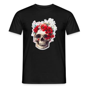 Crâne à fleurs rouges - T-shirt homme - noir - Devant - AI Model Male 178 light (178cm)