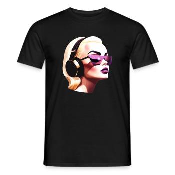 Femme rétro futuriste avec des écouteurs - T-shirt homme - noir - Devant - AI Model Male 178 light (178cm)