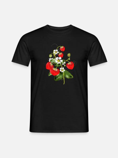 filigrane Erdbeeren Pflanze mit Erdbeeren Blüte - Männer T-Shirt - Schwarz