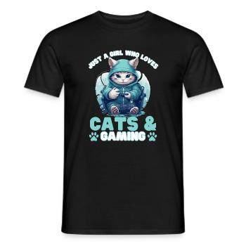 Just a Girl who Loves Cats and Gaming / Cute Cat - Men's T-Shirt - black - Front - AI Model Male 178 light (178cm)