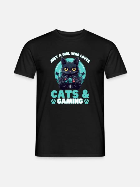 Gamer Girl Katze Cats & Gaming - Männer T-Shirt - Schwarz