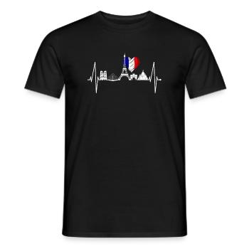 Paris Skyline Heartbeat Eiffel Tower France - Men's T-Shirt - black - Front - AI Model Male 178 light (178cm)