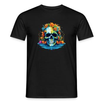 Tropical Flower Skull - Men's T-Shirt - black - Front - AI Model Male 178 light (178cm)