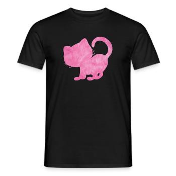 Cat silhouette fluffy pink pink cat love - Men's T-Shirt - black - Front - AI Model Male 178 light (178cm)