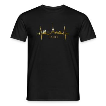 Paris Skyline Heartbeat Eiffel Tower France - Men's T-Shirt - black - Front - AI Model Male 178 light (178cm)