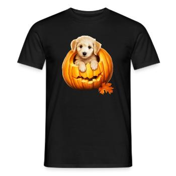 Halloween Doodle im Kürbis: Lustiger Welpe - Männer T-Shirt - Schwarz - Vorne - AI Model Male 178 light (178cm)