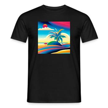 Strand Sonnenuntergang im 80er Stil - Männer T-Shirt - Schwarz - Vorne - AI Model Male 178 light (178cm)