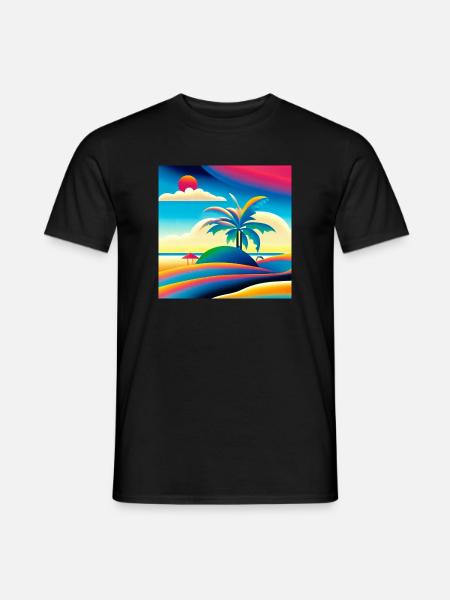 Beach sunset in 80s style - Men's T-Shirt - black