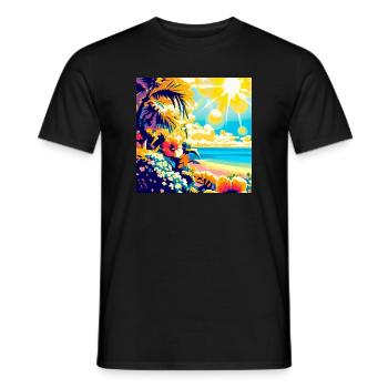Plage tropicale rétro et soleil - T-shirt homme - noir - Devant - AI Model Male 178 light (178cm)