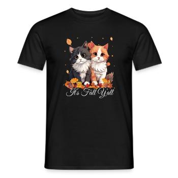 It's Fall Y'all Autumn Kitten Leaves - Men's T-Shirt - black - Front - AI Model Male 178 light (178cm)