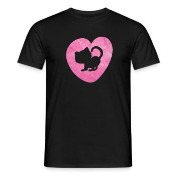 Heart Cat Fur Cat Fluffy Silhouette Love Fan - Men's T-Shirt - black - Front - AI Model Male 178 light (178cm)