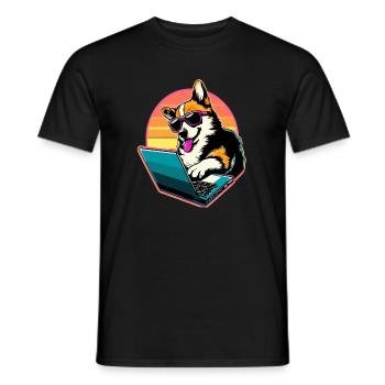 Corgi with Laptop Welsh Corgi Dog - Men's T-Shirt - black - Front - AI Model Male 178 light (178cm)
