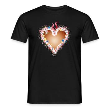 Festival folklorique cœur en pain d’épices avec glaçage et fleurs - T-shirt homme - noir - Devant - AI Model Male 178 light (178cm)