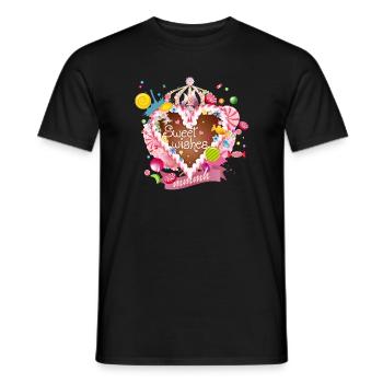 Cœur en pain d’épices avec souhaits de glaçage et couronne - T-shirt homme - noir - Devant - AI Model Male 178 light (178cm)