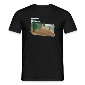 Pine forest hilly landscape with structure (modific.) - Men's T-Shirt - black - Front - AI Model Male 178 light (178cm)