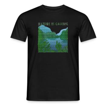 La nature appelle l’effet de jute de paysage fluvial - T-shirt homme - noir - Devant - AI Model Male 178 light (178cm)