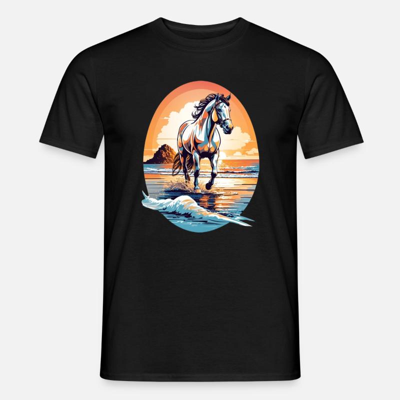 Pferd am Strand - Männer T-Shirt - Schwarz