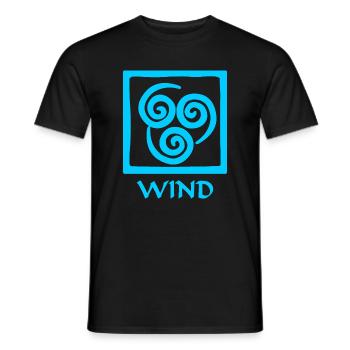 Symbole du texte bleu vent 'WIND' - T-shirt homme - noir - Devant - AI Model Male 178 light (178cm)