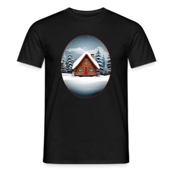 Wooden house, Christmas hut - Men's T-Shirt - black - Front - AI Model Male 178 light (178cm)