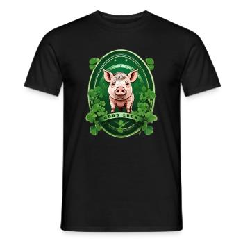 Cochon chanceux avec trèfles - T-shirt homme - noir - Devant - AI Model Male 178 light (178cm)