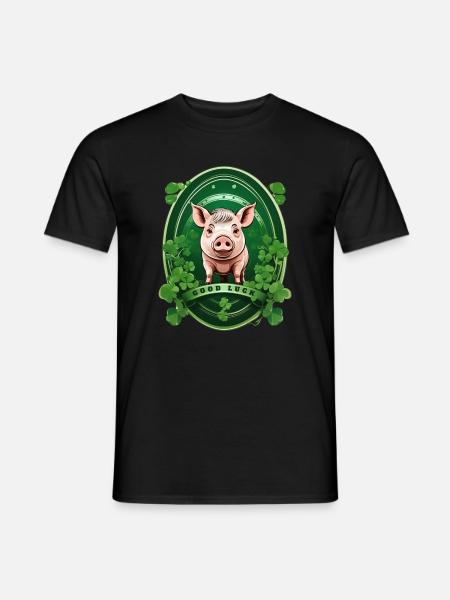 Lucky pig with shamrocks - Men's T-Shirt - black