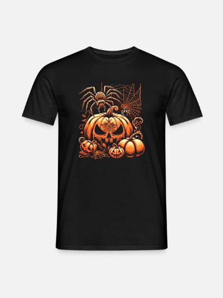 Halloween-Spinne mit Kürbissen - Männer T-Shirt - Schwarz