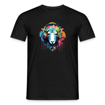 Sheep With Headphones Sheep Animals - Men's T-Shirt - black - Front - AI Model Male 178 light (178cm)