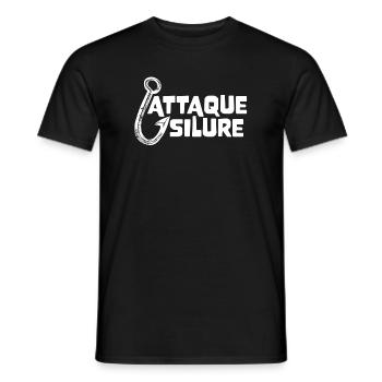 Clan Silure Wear - Design Attaque Silure blanc - T-shirt homme - noir - Devant - AI Model Male 178 light (178cm)