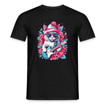 Chat mignon avec guitare - T-shirt homme - noir - Devant - AI Model Male 178 light (178cm)