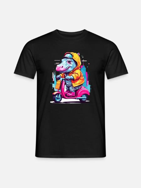 Hippopotamus on scooter - Men's T-Shirt - black
