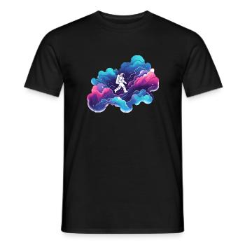 Astronaut in the Colorful Nebula: Space Hike - Men's T-Shirt - black - Front - AI Model Male 178 light (178cm)