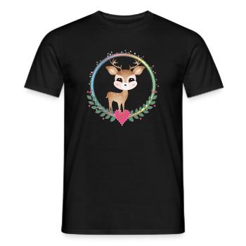 cute little deer with heart frame - Men's T-Shirt - black - Front - AI Model Male 178 light (178cm)