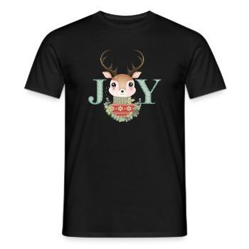 cute deer with sweater and christmas wreath - Men's T-Shirt - black - Front - AI Model Male 178 light (178cm)