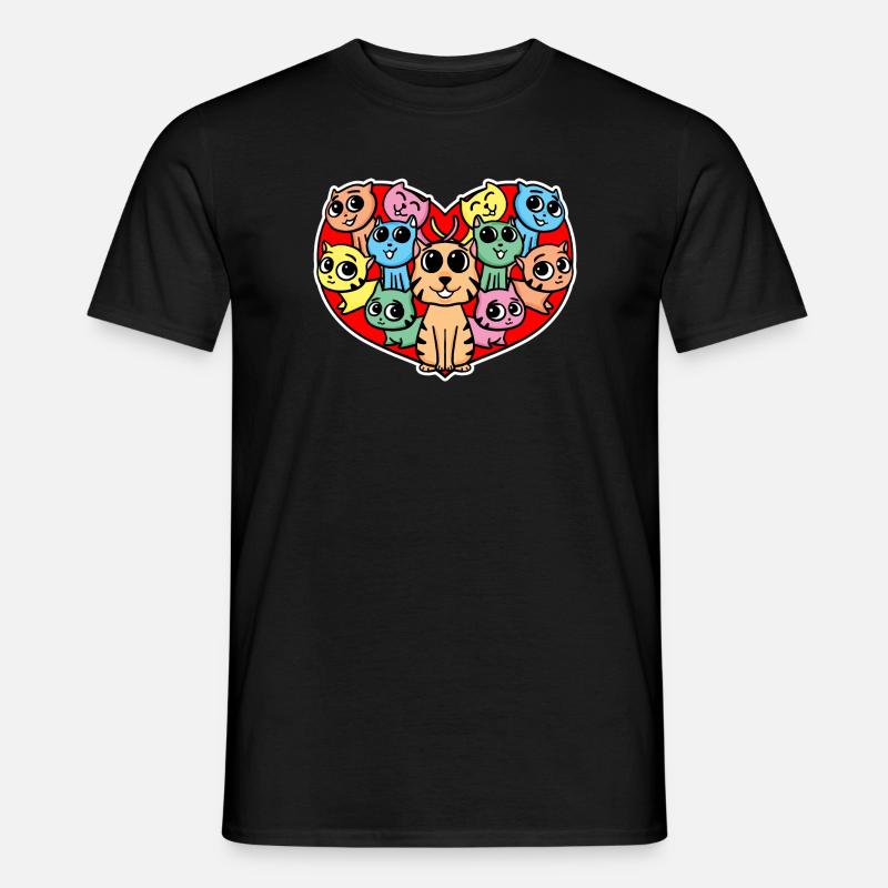Katzen herz Liebe - Männer T-Shirt - Schwarz