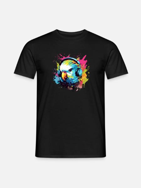 Perruche avec écouteurs Perruches Bird - T-shirt homme - noir
