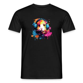 Hamster mit Kopfhörer Goldhamster Zwerghamster - Männer T-Shirt - Schwarz - Vorne - AI Model Male 178 light (178cm)