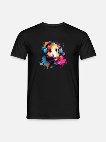 Hamster with headphones Golden Hamster Dwarf Hamster - Men's T-Shirt - black
