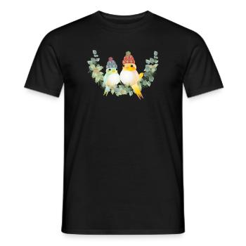 Two colorful birds with bobble hat for Christmas - Men's T-Shirt - black - Front - AI Model Male 178 light (178cm)