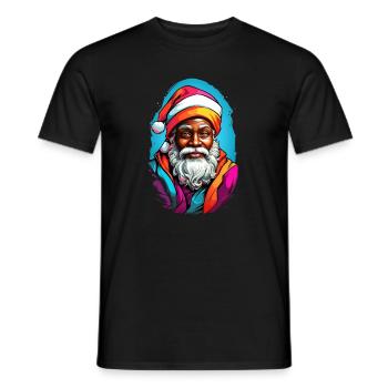 Festive Santa with colorful scarf - Men's T-Shirt - black - Front - AI Model Male 178 light (178cm)