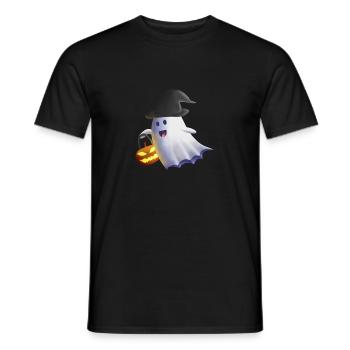 Geist mit Hexenhut und Kürbislaterne - Männer T-Shirt - Schwarz - Vorne - AI Model Male 178 light (178cm)