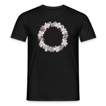silver-coloured wreath of eucalyptus and holly - Men's T-Shirt - black - Front - AI Model Male 178 light (178cm)