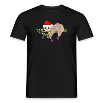 funny sloth with santa hat for christmas - Men's T-Shirt - black - Front - AI Model Male 178 light (178cm)